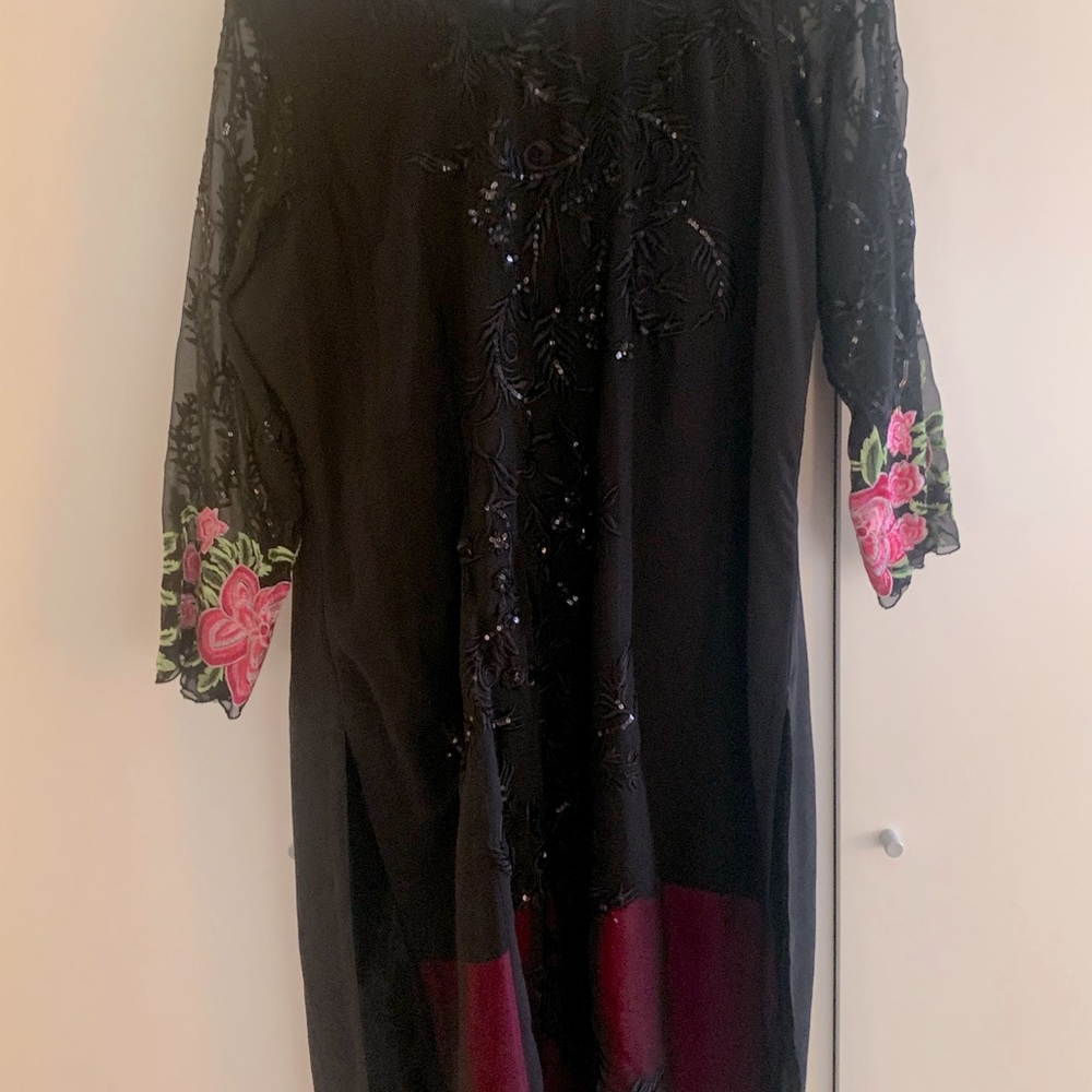 Black and floral sequenced salwar kameez